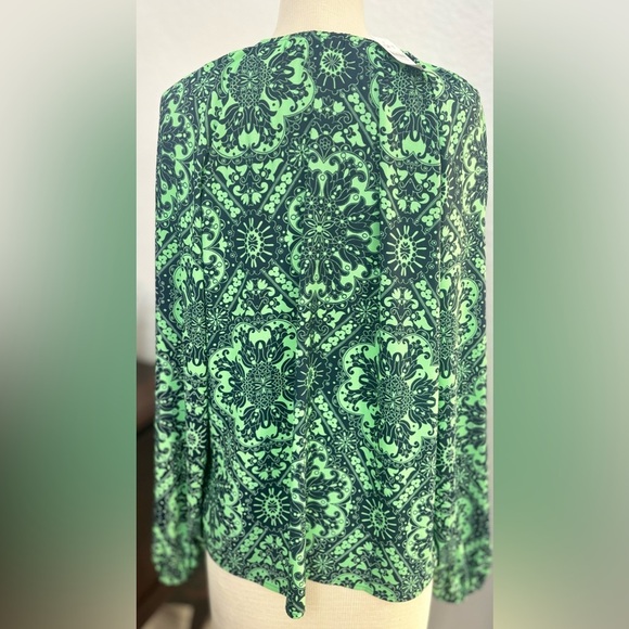 LOFT Green Paisley V-Neck Boho 3/4 Sleeve Chic Soft Flowy Everyday Blouse NWT L - Picture 3 of 4